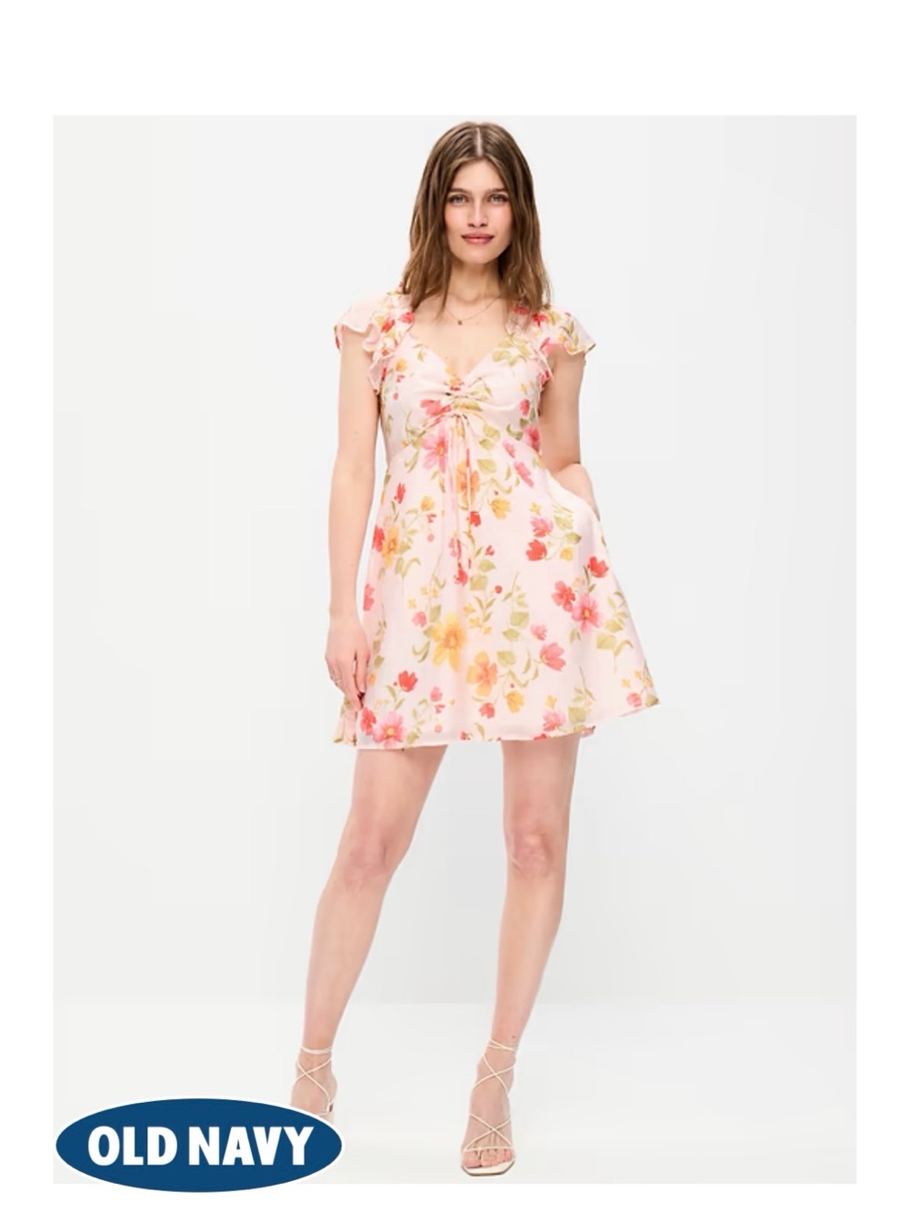 Old Navy Pink Floral Tie-Front Mini Dress